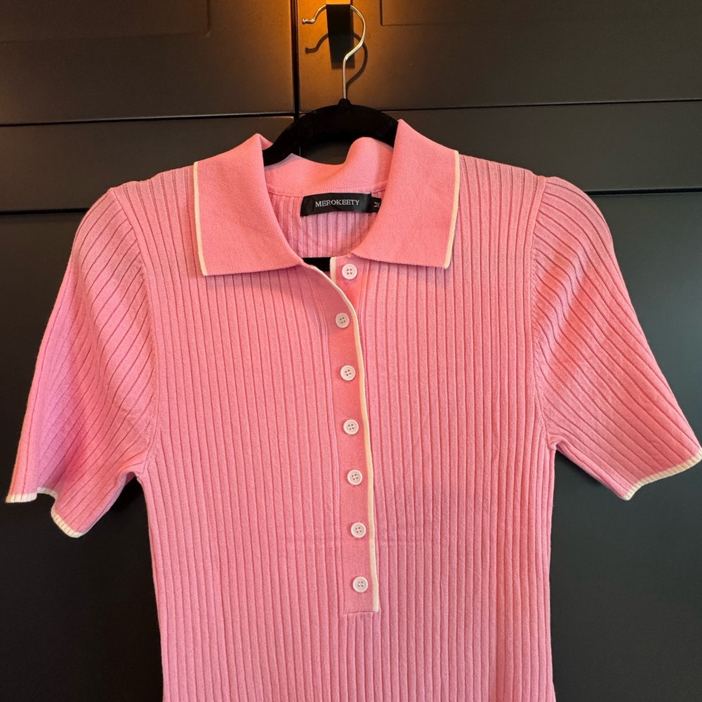 Pink Ribbed Midi Dress - Picture 7 of 7